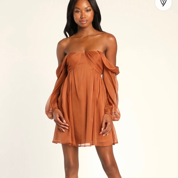 ‼️NWT‼️ Rust Off Shoulder Dress - Picture 1 of 6